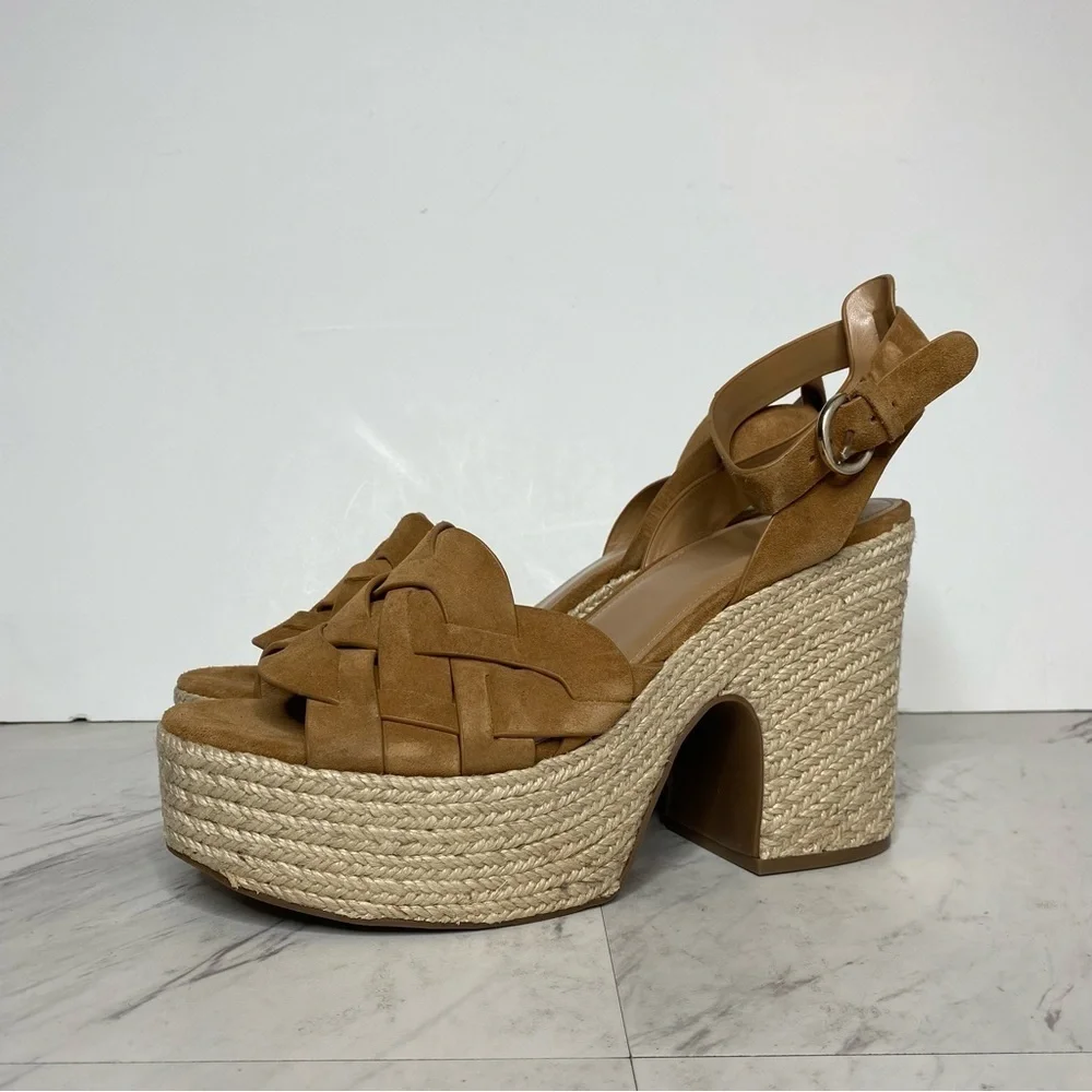 Marc Fisher Oleta Brown Suede Espadrille Platform Heeled Sandal 11M